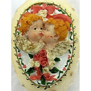 Vintage Christmas Angel Ornament Handmade Velvet Ivory 4 Inches Embellished